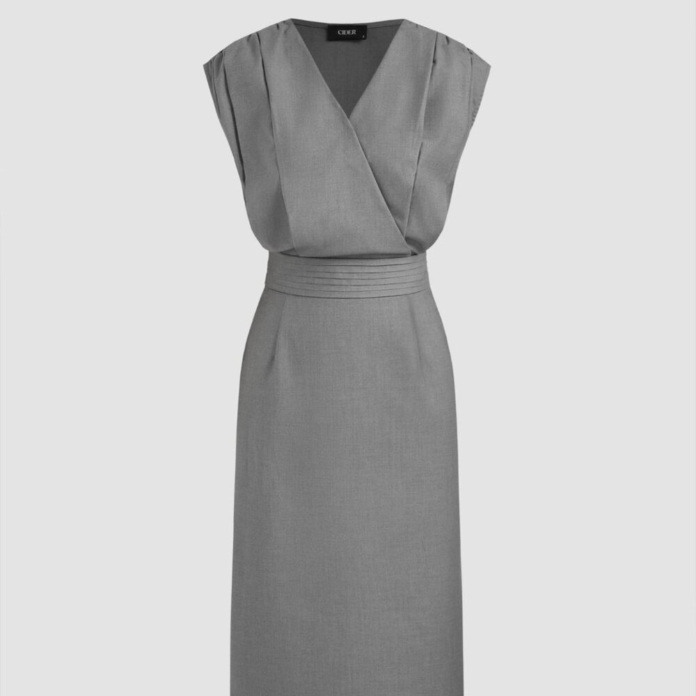 Cider V-neck Solid Wrap Split Sleeveless Midi Dress